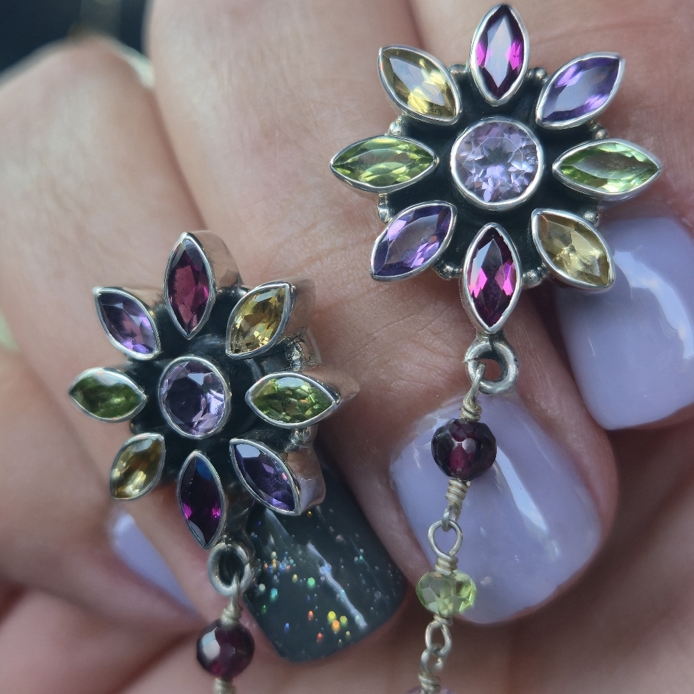 Nicky Butler 925 Sterling Silver Earrings Amethyst Peridot Citrine Rhodolite NWT